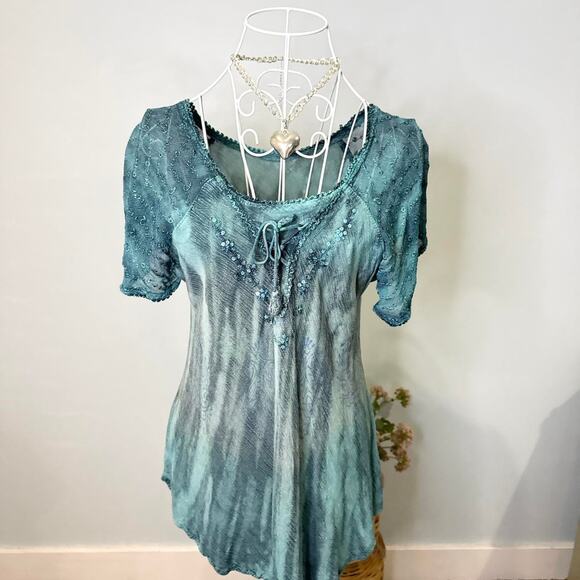 fairy vintage 90s y2k embroidered sequin patchwork babydoll flowy top - Picture 3 of 8